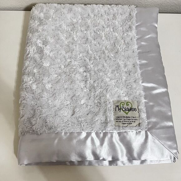 My Blankee White Rosette Swirl Baby Blanket Satin Trim Security Blanket Lovey - Picture 3 of 16